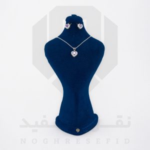 نیم ست نقره عیار 925 خارجی کد WSV0121 طرح قلب بنفش | نقره سفید