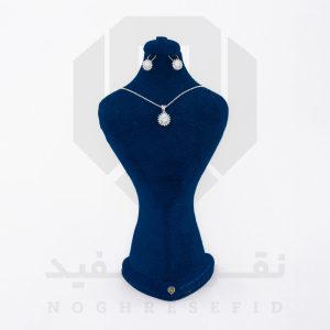 نیم ست نقره عیار 925 خارجی کد WSA0143 طرح چشم سنگی | نقره سفید