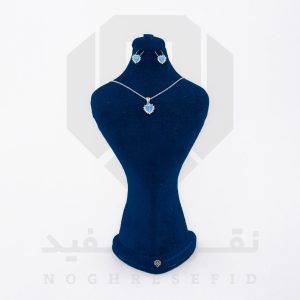 نیم ست نقره عیار 925 خارجی کد WSA0145 طرح قلب آبی فیروزه ای | نقره سفید