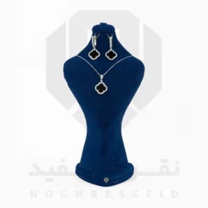 نیم ست نقره عیار 925 ایرانی کد NIA0151 طرح ونکلیف مشکی | نقره سفید