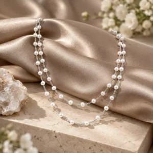 گردنبند نقره طرح مروارید عیار ۹۲۵ کد WS71111 | نقره سفید